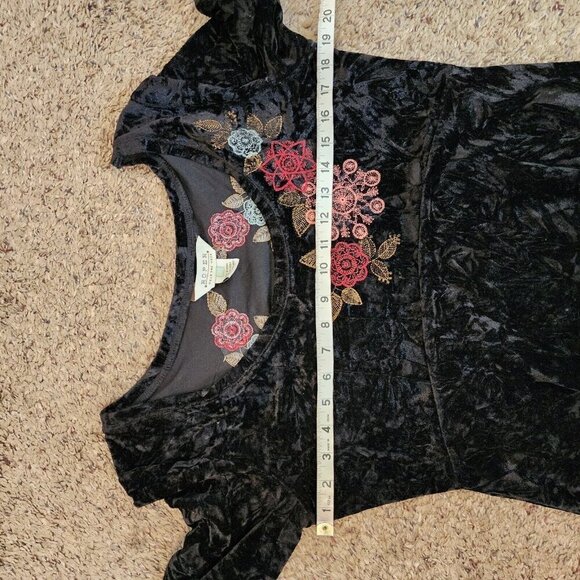 Roper Floral Embroidered Black Crushed Velvet Sharkbite Hem Western Dress S - Picture 9 of 11